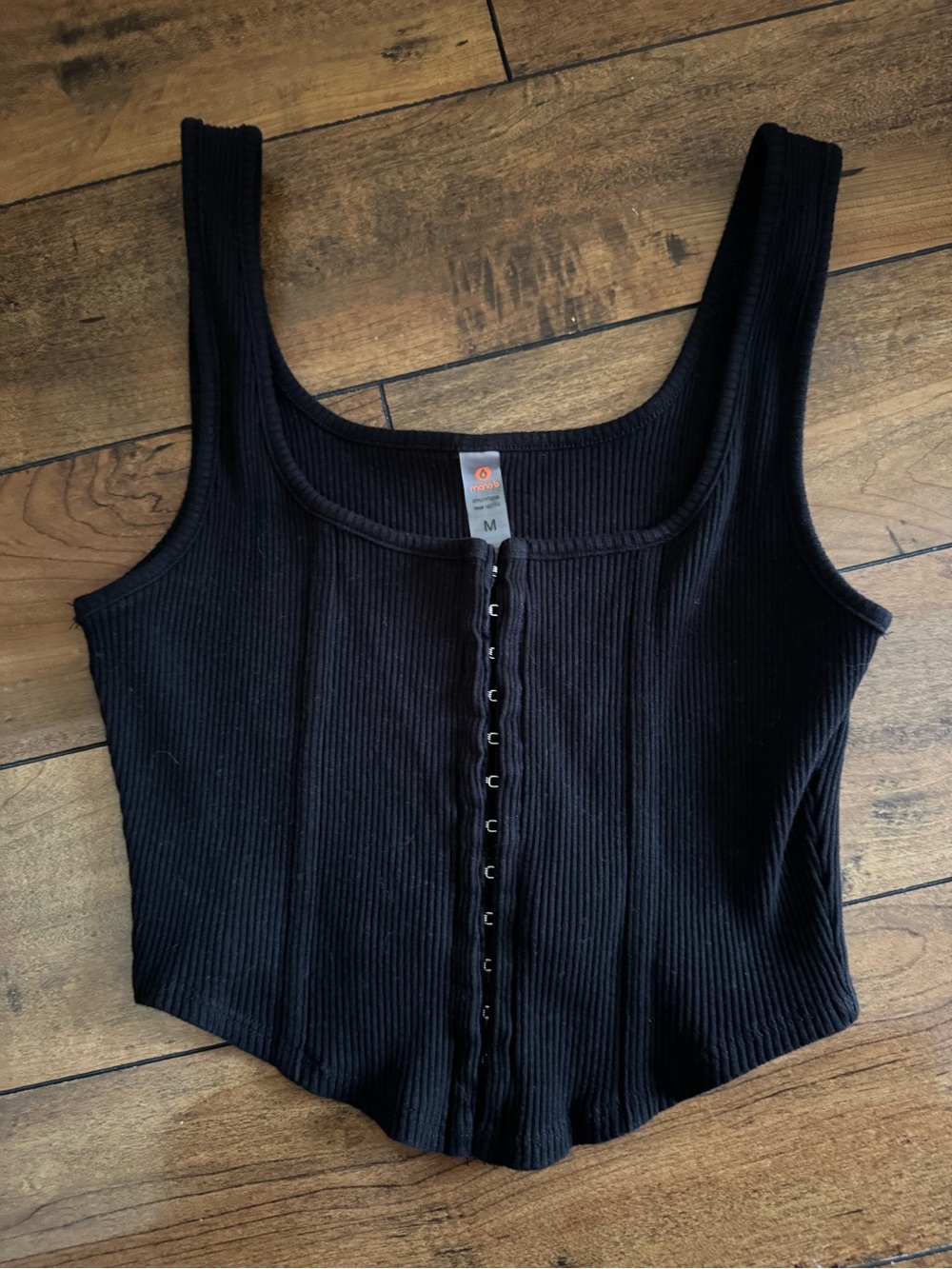 Mono B Black Ribbed Hook-and-Eye Tank Top